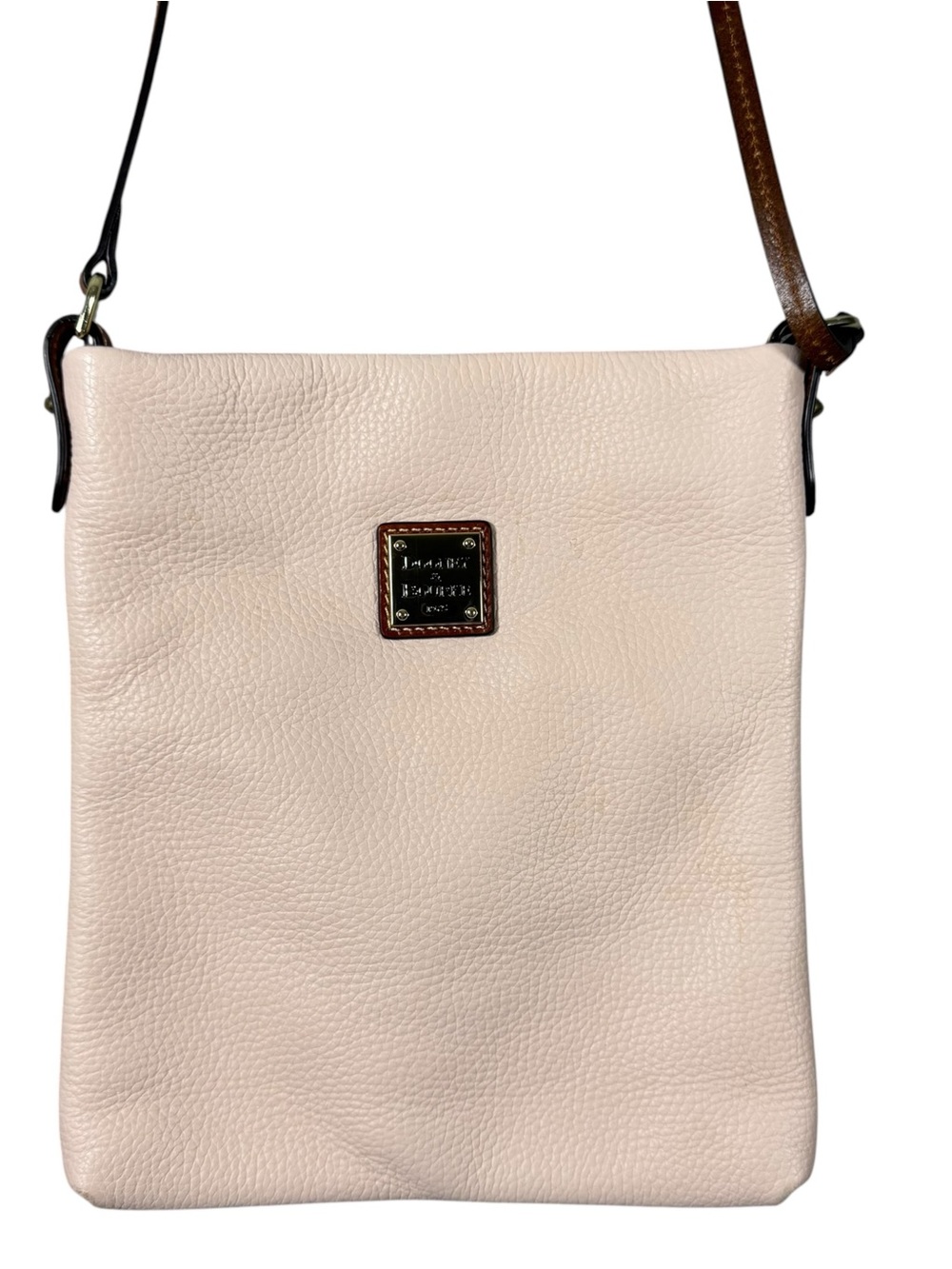 Dooney & Bourke Blush Pink Pebbled Leather Crossbody with Brown Strap